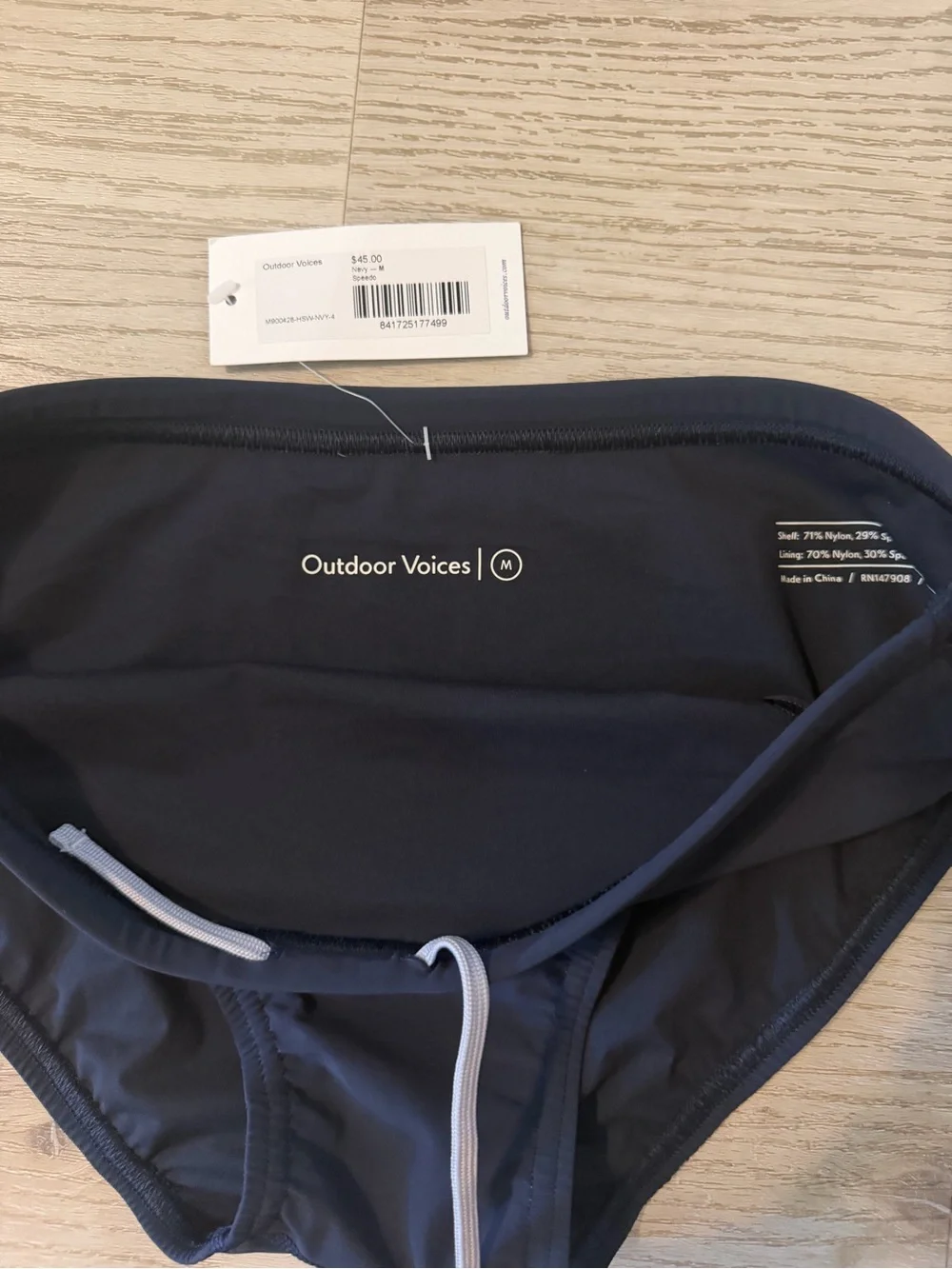 Outdoor Voices Navy Blue Swim Brief with Drawstring NWT